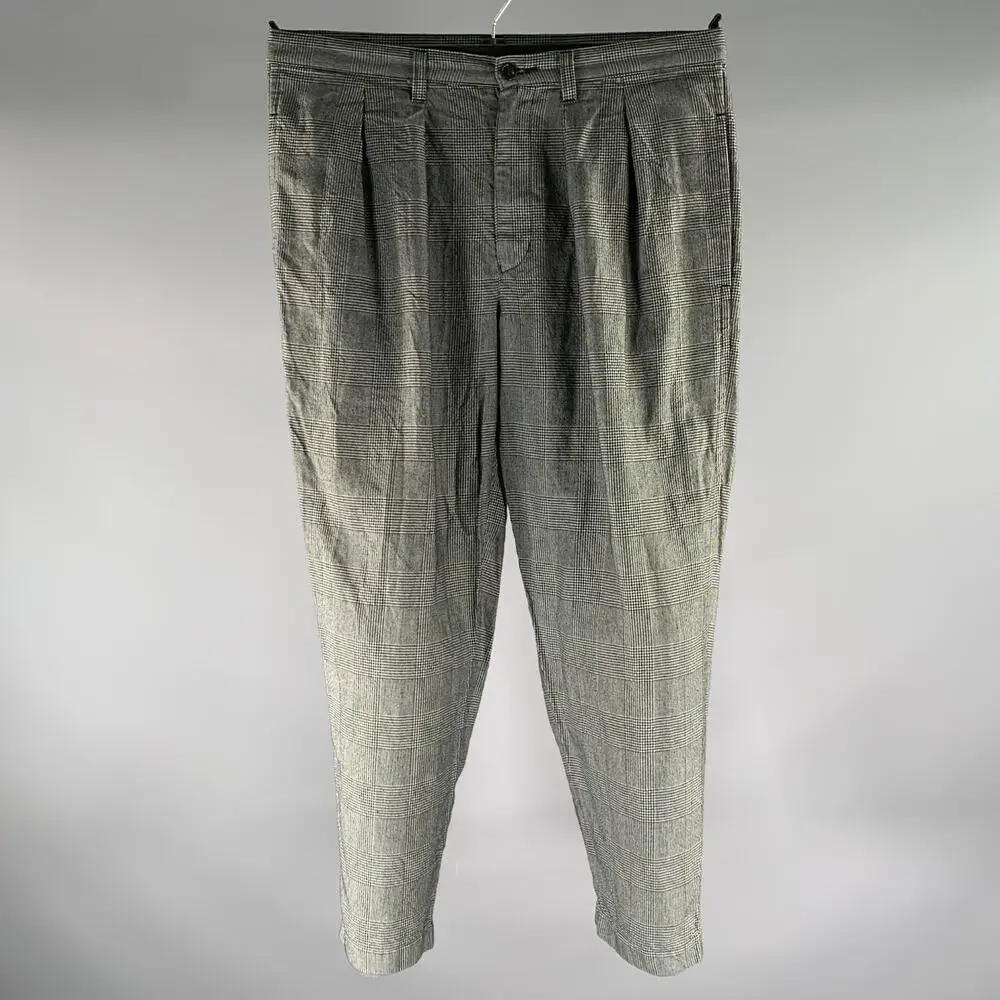 COMME des GARCONS Size M Black White TE-P024 Glen Check Linen Blend Casual Pants